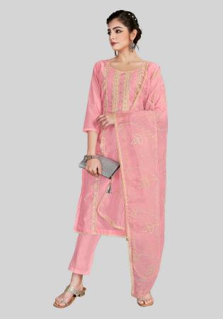 Picture of Silk Pale Violet Red Straight Cut Salwar Kameez