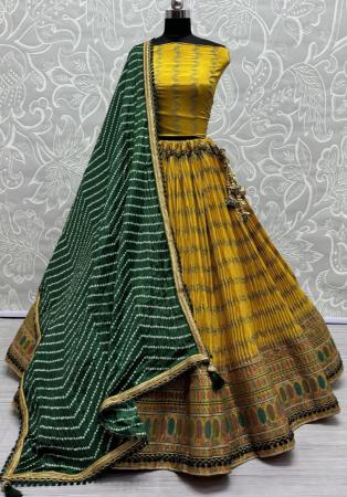 Picture of Well Formed Chiffon Golden Rod Lehenga Choli