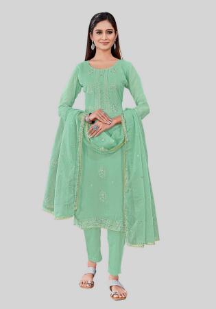 Picture of Silk Dark Sea Green Straight Cut Salwar Kameez