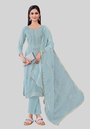 Picture of Silk Light Slate Grey Straight Cut Salwar Kameez