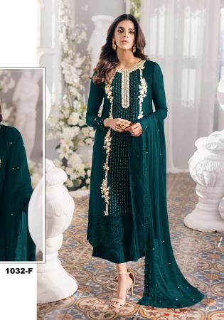 Picture of Georgette Dark Green Straight Cut Salwar Kameez