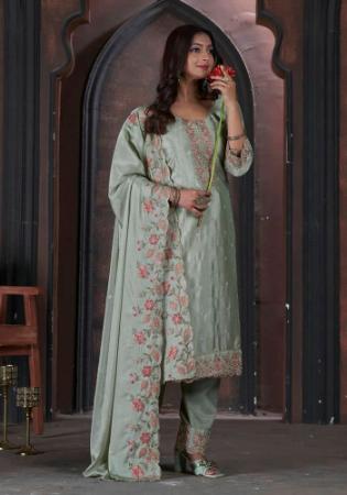 Picture of Chiffon Dark Sea Green Straight Cut Salwar Kameez