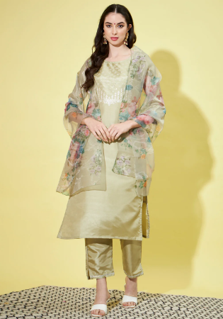 Picture of Gorgeous Silk Tan Readymade Salwar Kameez