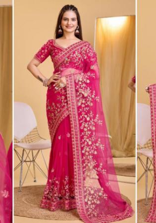 Picture of Pleasing Net & Silk Pale Violet Red Saree