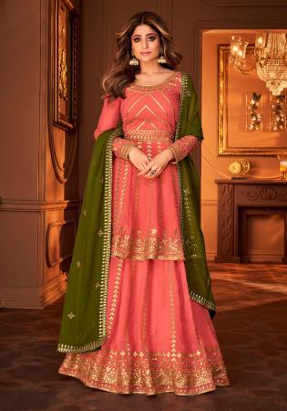 Picture of Georgette Light Coral Straight Cut Salwar Kameez