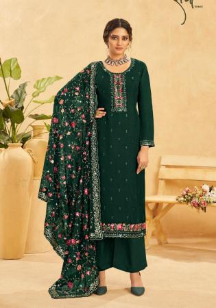 Picture of Organza Dark Slate Grey Straight Cut Salwar Kameez