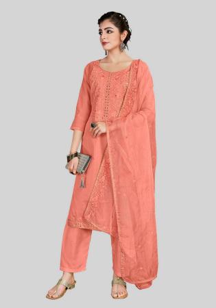 Picture of Splendid Silk Dark Salmon Straight Cut Salwar Kameez