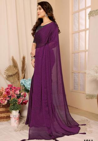 Picture of Admirable Chiffon & Satin Purple Saree