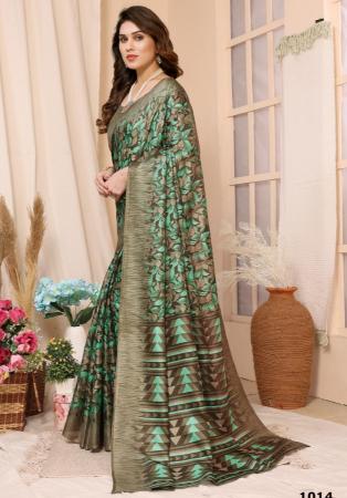 Picture of Classy Chiffon & Satin Dark Olive Green Saree