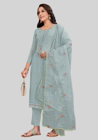 Picture of Silk Light Slate Grey Straight Cut Salwar Kameez