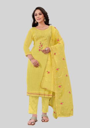 Picture of Fine Silk Yellow Straight Cut Salwar Kameez