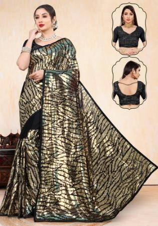 Picture of Stunning Georgette & Net Black Saree