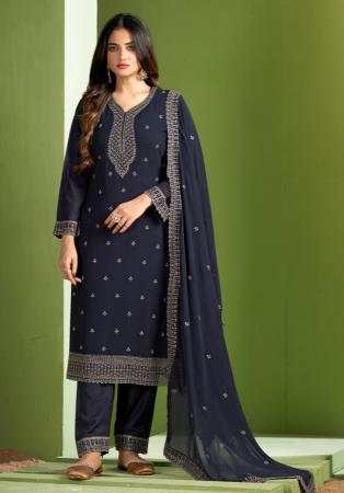 Picture of Georgette Dark Slate Grey Straight Cut Salwar Kameez