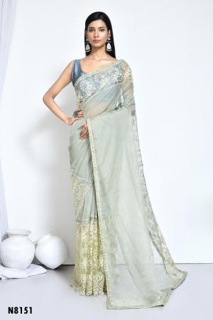 Picture of Beauteous Net & Satin & Organza Dark Sea Green Saree