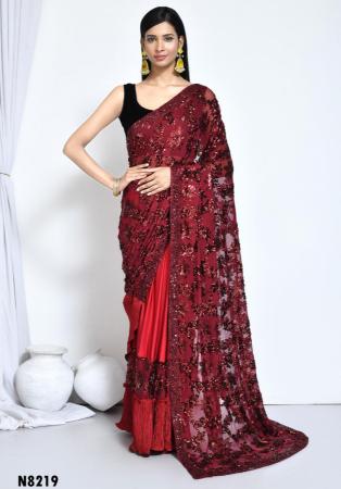 Picture of Enticing Satin & Silk & Organza Fire Brick Saree