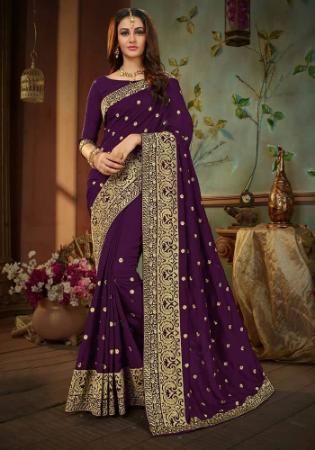 Picture of Elegant Net & Silk Purple Saree