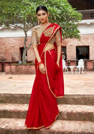 Picture of Stunning Net & Silk Dark Red Saree