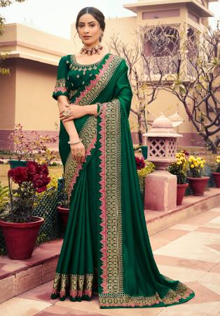 Picture of Well Formed Net & Silk Dark Green Saree