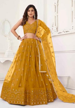 Picture of Elegant Net Dark Golden Rod Lehenga Choli