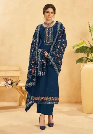 Picture of Organza Midnight Blue Straight Cut Salwar Kameez