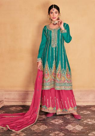 Picture of Appealing Chiffon Dark Cyan Straight Cut Salwar Kameez