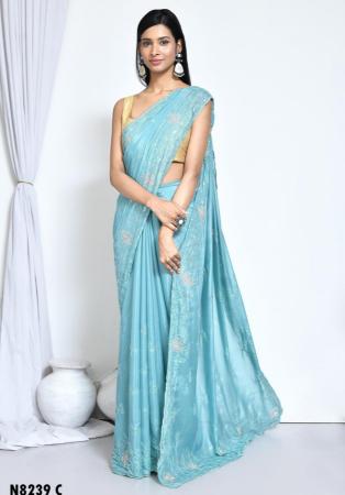 Picture of Sublime Net & Silk & Organza Steel Blue Saree