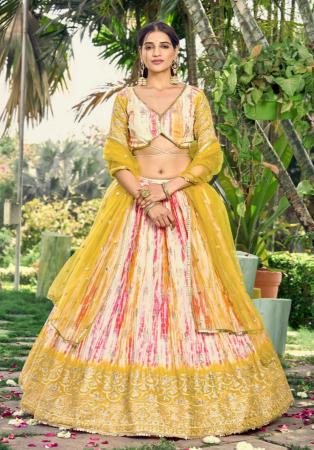 Picture of Appealing Chiffon Pale Golden Rod Lehenga Choli