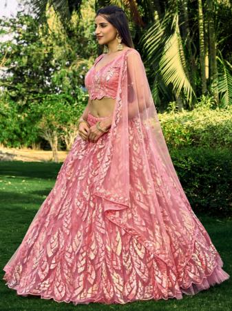 Picture of Good Looking Net Light Coral Lehenga Choli