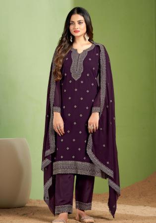 Picture of Georgette Dark Olive Green Straight Cut Salwar Kameez