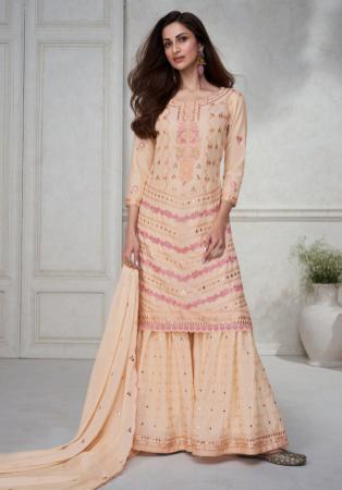 Picture of Elegant Silk Pale Golden Rod Readymade Salwar Kameez