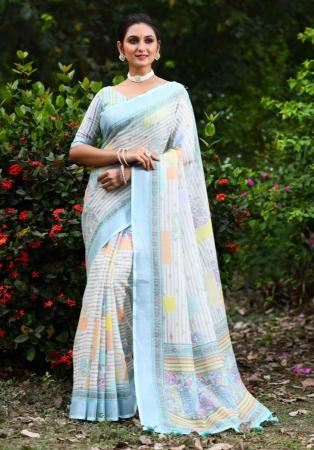 Picture of Grand Linen Light Cyan Saree