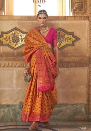 Picture of Shapely Silk Golden Rod Saree