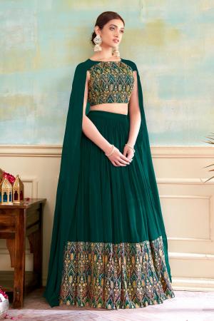 Picture of Sublime Georgette Dark Green Readymade Lehenga Choli