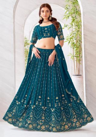 Picture of Good Looking Georgette Teal Readymade Lehenga Choli