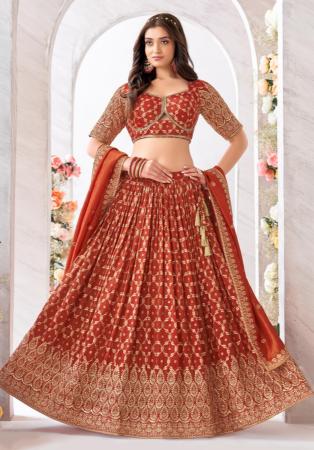 Picture of Alluring Georgette Fire Brick Readymade Lehenga Choli