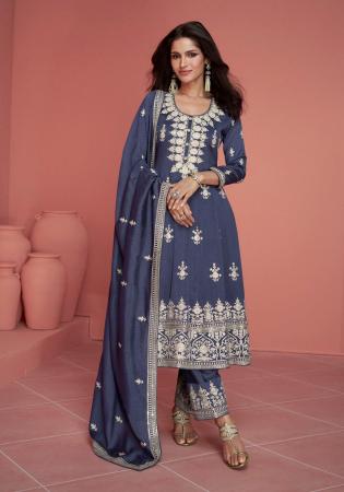 Picture of Bewitching Silk Dark Slate Grey Readymade Salwar Kameez