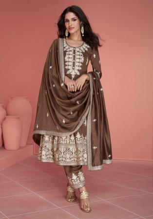 Picture of Delightful Silk Brown Readymade Salwar Kameez