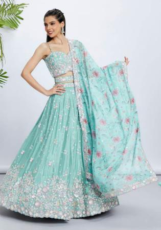 Picture of Pleasing Chiffon & Silk Cadet Blue Lehenga Choli