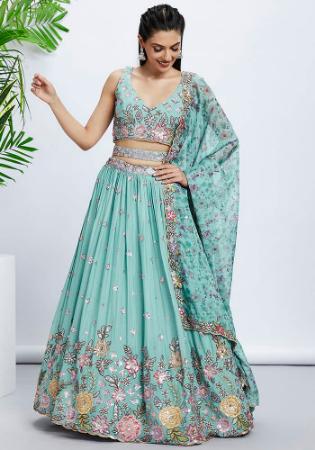 Picture of Chiffon & Silk Light Steel Blue Lehenga Choli