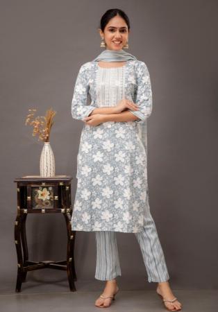 Picture of Rayon & Cotton Light Grey Readymade Salwar Kameez