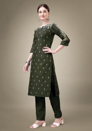 Picture of Well Formed Cotton Dark Olive Green Kurtis & Tunic