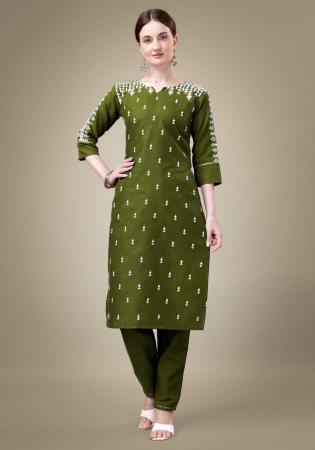 Picture of Exquisite Cotton Dark Olive Green Kurtis & Tunic