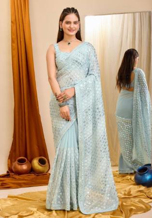 Picture of Amazing Georgette Light Steel Blue Saree