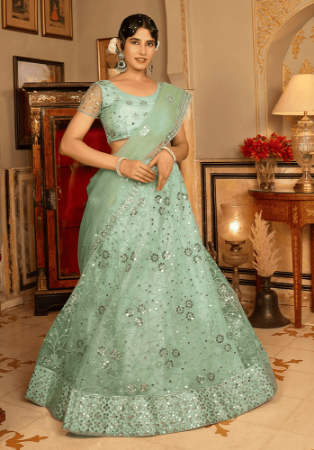 Picture of Georgette & Net Dark Sea Green Lehenga Choli