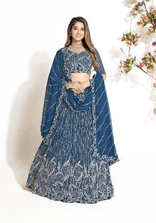 Picture of Excellent Georgette Dark Slate Blue Lehenga Choli