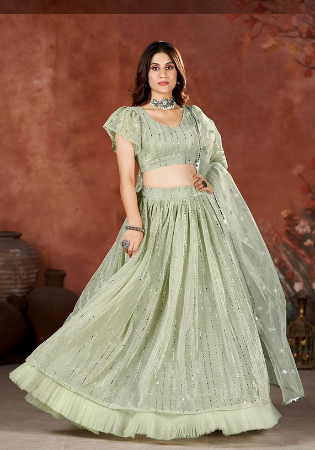 Picture of Graceful Net Dark Sea Green Lehenga Choli