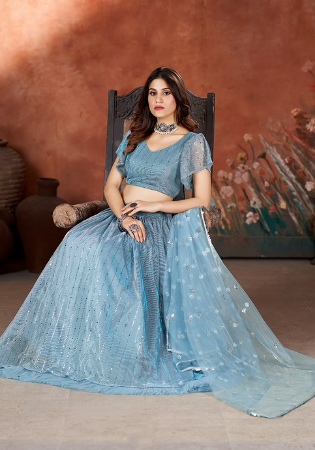 Picture of Sightly Net Cadet Blue Lehenga Choli