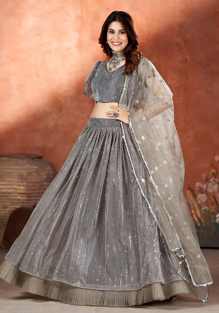 Picture of Stunning Net Rosy Brown Lehenga Choli