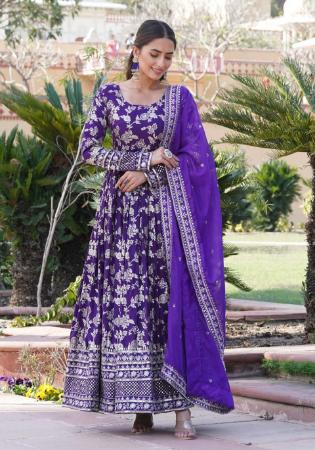 Picture of Chiffon & Silk Medium Purple Readymade Gown