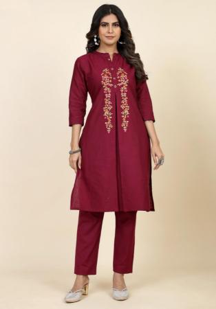 Picture of Good Looking Cotton & Silk Maroon Kurtis And Tunic